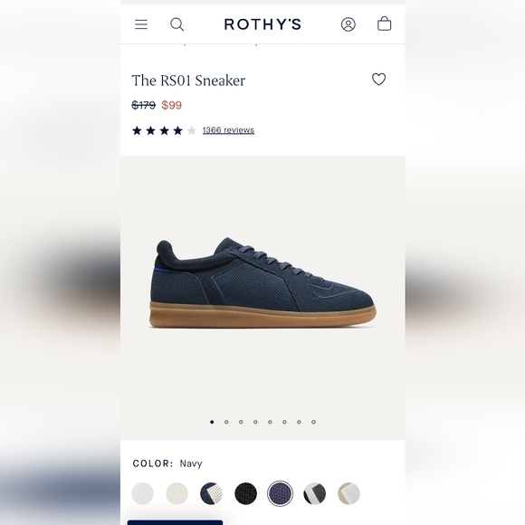 NWT/NIB Rothys Men's Navy RS01 Sneakers, Size 10 - Picture 6 of 9